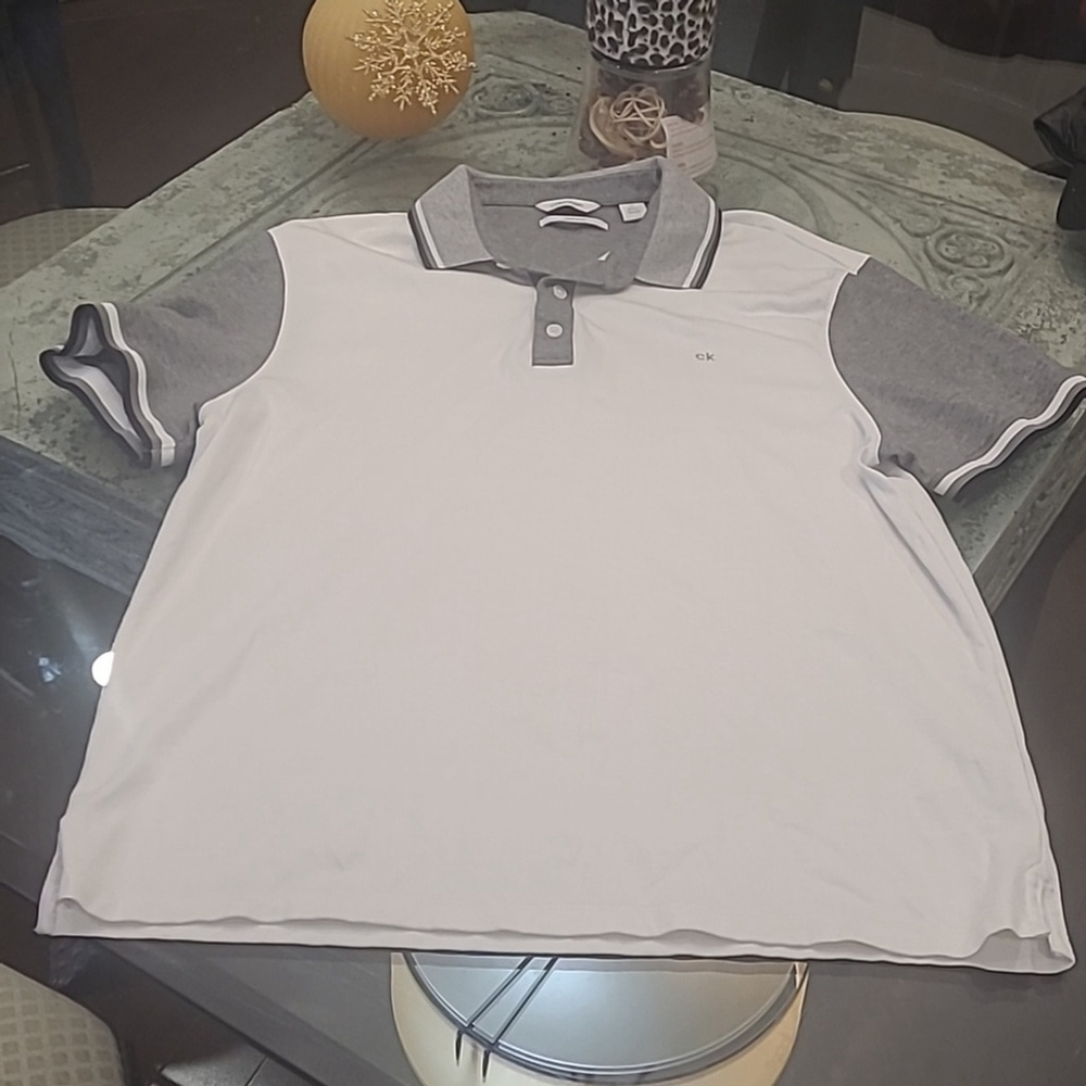 Calvin Klein liquid touch block colors cotton polo golf shirt mens Large
